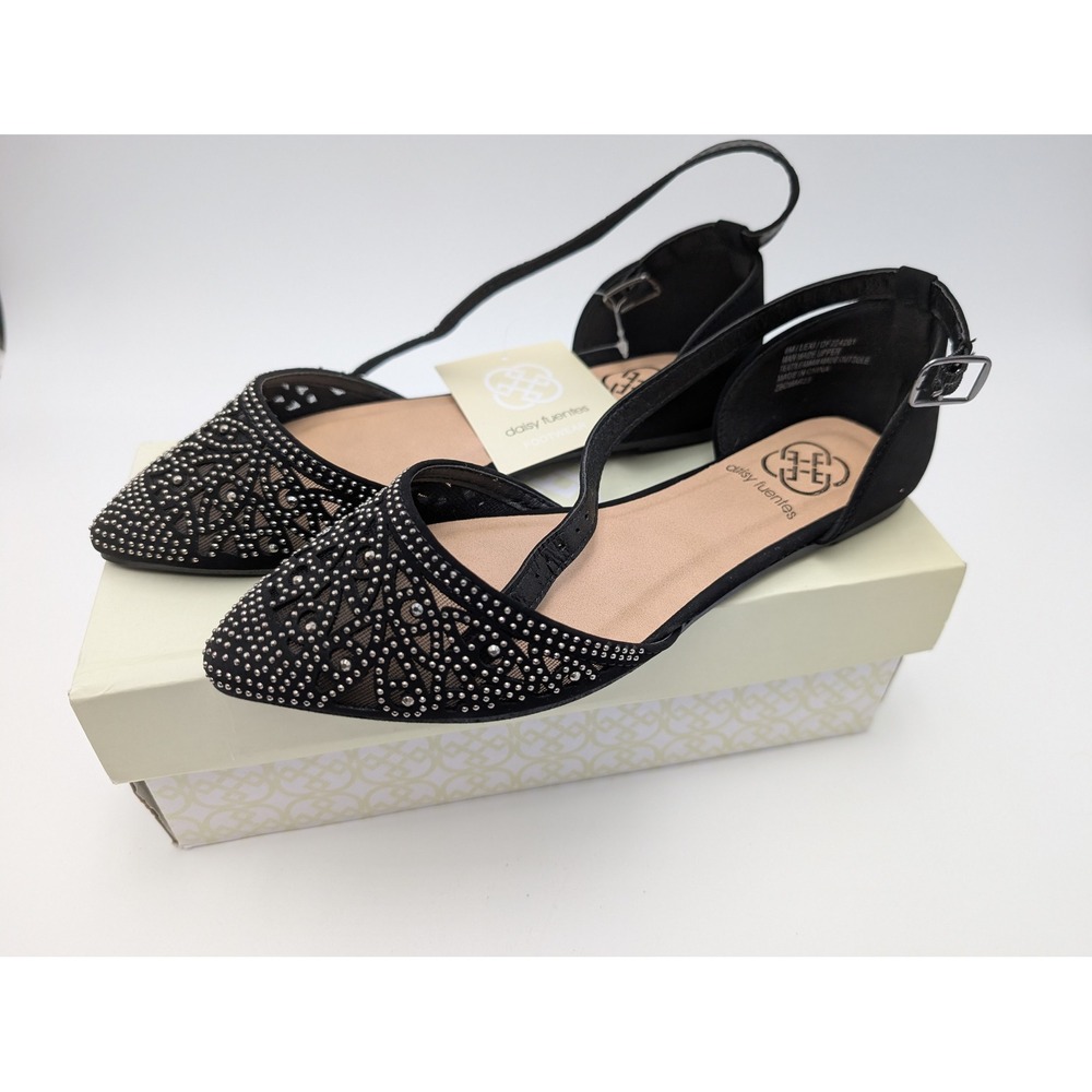 Daisy‎ Fuentes Flats Womens 6 Black Lexi D'Orsay Studded Mesh Pointed Toe Dressy